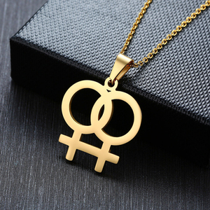 Barato al por mayor LGBT lesbiana símbolo joyería plata/oro/chapado en oro rosa Acero inoxidable minimalista mujer símbolo collar - Product Image 3
