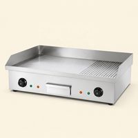 Grill électrique professionnel robuste avec plaques plates et côtelées 2/3, en acier inoxydable, pour cuisine commerciale et restaurant