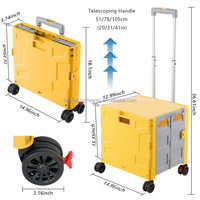 Chariot utilitaire pliable, chariot à roulettes portable, chariot à main, plastique robuste, poignée télescopique, pliable, 4 roues pivotantes
