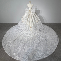 Robe de mariée Jancember JFH134 Princesse Ivoire à épaules dénudées, bretelles florales, franges de cristaux, taille basque, en satin, style robe de bal