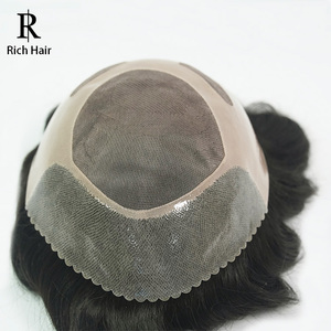 Richhair Nhà Máy Trực Tiếp Bán Buôn Người Đàn Ông Của Tóc Tự Nhiên Toupee Bị Gắn Ấn Độ Remy Tóc Lụa Cơ Sở Đóng Cửa Ren Phía Trước Tóc Giả Tự Nhiên - Product Image 1