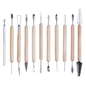 11 Pcs Wooden Handle Clay Modeling Pottery Sculpting Tool Set