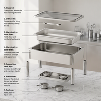 Buffet-Wärmer 6L/9L Rechteckig Silber Sichtbarer Hydraulischer Klappdeckel Alkoholbetrieben Temperaturgeregelte Vollverglasung
