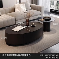 Table basse de style italien haut de gamme nordique, luxe léger, avec rangement, structure en acier inoxydable, plateau en pierre ovale moderne et minimaliste