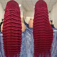 99J Bourgogne Bouclés 13x6 HD Dentelle Frontale Perruque Cheveux Humains Couleur Rouge Vague Profonde Dentelle Avant Perruque 30 32 34 Pouces 4x4 Dentelle Fermeture Perruques