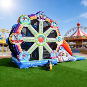 قلعة قابلة للنفخ مع زحليقة بتصميم عجلة فيريس زرقاء، منزل قفز مع زحليقة مدمجة لحفلات الحدائق الخلفية - Product Image 1
