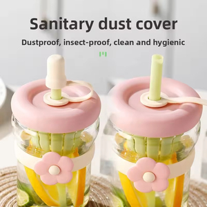 Women's Summer Simple Flower Glass Drinkware Premium Quality Customizable Cup <b>Straw</b> for Coffee and Water - Product Image 3