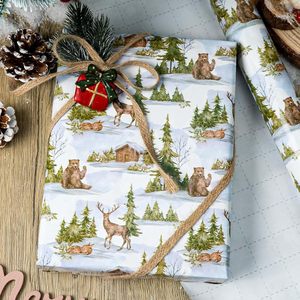 MAYPLUSS Christmas Wrapping Paper 17 In X 33 Feet Watercolor Deer Bear Cabin Design Eco-Friendly Gift <b>Wrap</b> - Product Image 2