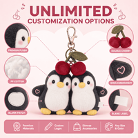 Op maat gemaakte kersenpaar pinguïn sleutelhanger pluche sleutelhanger OEM ODM Valentijnsdag pluche fabrikant van artwork premium zacht speelgoed ontwerp