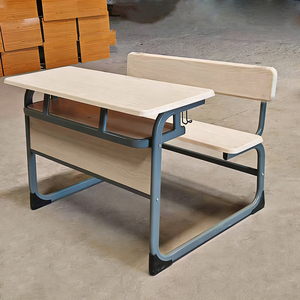 Bureau d'élève intégral personnalisable avec bancs doubles et chaises doubles pour mobilier de salle de classe d'école primaire - Product Image 1
