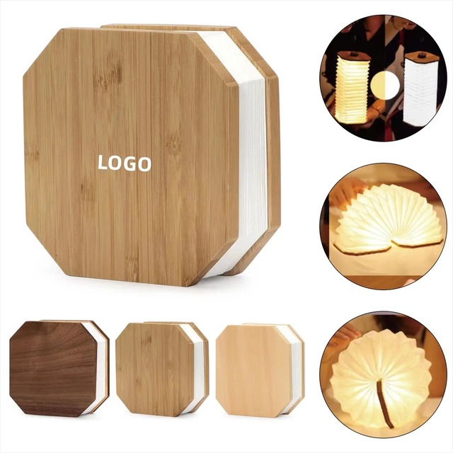 Creative Portable LED Night Light Mini Foldable Flip Book Light Rechargeable Wooden Accordion Lamp Dupont Paper Ambient Lighting