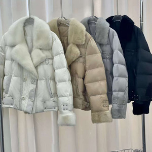 OFTBUY 2023 Chaqueta de plumón de <span class=keywords><strong>ganso</strong></span> de gama alta para <span class=keywords><strong>mujer</strong></span> Chaqueta de invierno cálida corta de piel de visón real de alta calidad - Product Image 3