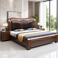 Lit king-size Elande moderne en bois massif avec sacoche en cuir souple et rangement, mobilier de chambre principale