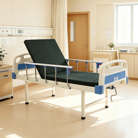 Lit d'hôpital manuel à manivelle unique avec poteau porte-perfusion, barrières latérales, matelas et roulettes pour usage médical et domestique