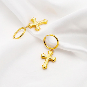 Cross Pendant Earrings Steel Gold Geometric Design Women's Fashion Dangle Earrings - Product Image 1