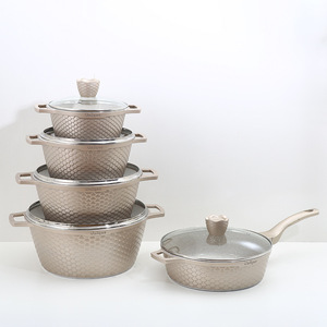 Modern 10-Piece Aluminum <strong>Pot</strong> Set Dragon Scale Non-Stick Deep-Frying Die-Cast <strong>Fish</strong> Scale Medical Rice Stone Soup <strong>Pot</strong> Marble - Product Image 1