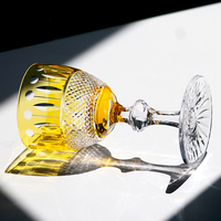 Verres à vin jaunes en cristal taillés à la main de style bohème, verres à pied et à base taillés, décoration de bar à domicile, 250 ml