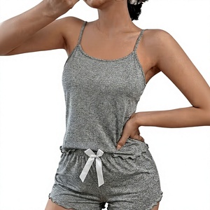 Women Woven Floral Lounge <b>Set</b> Sleeveless Cami Shorts <b>2</b>-<b>Piece</b> Drawstring Closure Breathable Casual Summer Wear Soft Elastic Waist - Product Image 6
