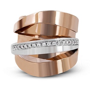 Anello a più strati per donna, bicolore, con design scintillante intarsiato, gioielli alla moda - Product Image 2