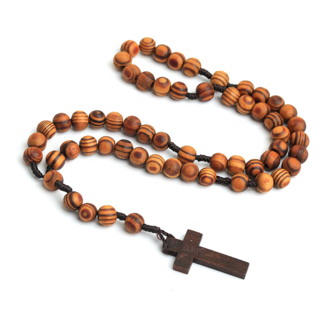 Wooden Beads Catholic Wooden Rosary Bracelets Christ Jesus Cross Religious Wood Beads Catholic Rosary Strand Bracelet