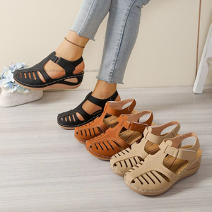 Women New Hollow European and American Wedge <b>Sandals</b> Summer Thick Sole <b>Closed</b>-<b>Toe</b> Roman <b>Sandals</b> Wholesale - Product Image 4