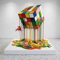Sculpture de cube magique fondant en fibre de verre/résine de 150 cm pour la décoration artistique et les objets de collection dans les centres commerciaux