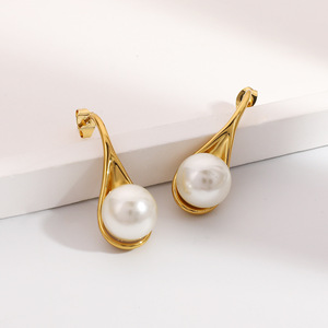 <b>Cuff</b> <b>Earrings</b> Pearl 18k Gold Plated U-Shaped Teardrop Geometric Everyday Wear - Product Image 2