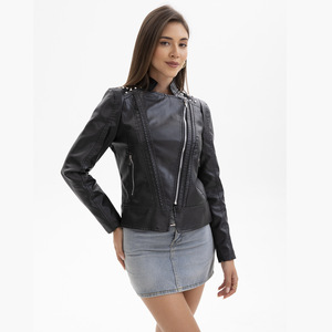 <span class=keywords><strong>Veste</strong></span> <span class=keywords><strong>en</strong></span> <span class=keywords><strong>cuir</strong></span> PU perlée de taille européenne pour femmes à manches longues Style de la mode revers mince vêtements de <span class=keywords><strong>motard</strong></span> pour le printemps <span class=keywords><strong>veste</strong></span> pour femmes - Product Image 5