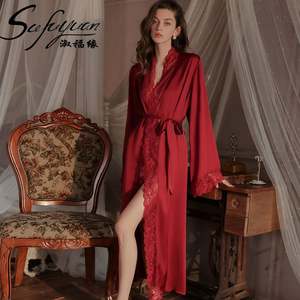 SFY-Y5095 Rusia, Túnica Larga de Encaje Sexy con Cinturón, Bata de Satén de Alta Calidad, Ropa de Dormir para Mujer - Product Image 1
