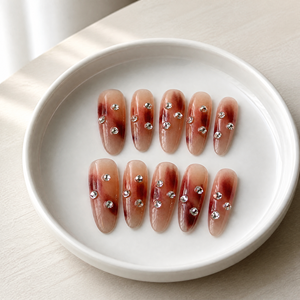 Hong Wei 30 <span class=keywords><strong>Uñas</strong></span> Postizas Acrílicas de Presión, Largas, Estilo Stiletto, con Diseño de Acuarela y Cristales de Imitación para Mujer - Product Image 3