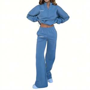 Custom Loungewear <b>Women</b> Sets Streetwear <b>Fleece</b> 2 Two Piece Set <b>Women</b> Clothing <b>Half</b> <b>Zip</b> up Sweatshirt Sweatpants and Hoodie Set - Product Image 1