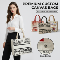 Sac fourre-tout en coton structuré personnalisé avec imprimé vintage et bouton-pression, idéal pour les événements d'entreprise (OEM/ODM)