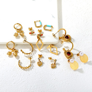 Stud <b>Earrings</b> Women Gold Plated Shell Geometric Design Everyday Wear Stainless Steel <b>Post</b> - Product Image 1