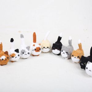 Nouveau porte-clés chat en crochet 3D mini, adorable jouet en peluche fait main, amigurumi tricoté, poupée chaton, breloque <span class=keywords><strong>de</strong></span> sac, pendentif, porte-clés - Product Image 2