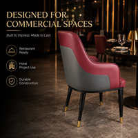 Silla de Comedor Premium para Hostelería, Tapizada en Color Granate, con Costuras y Patas Doradas para Hotel o Restaurante