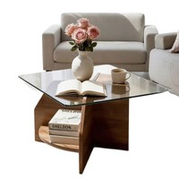 Table basse moderne de luxe léger en verre trempé et plateau en marbre avec structure en bois durable, directement de l'usine Donna Furniture, pour salon
