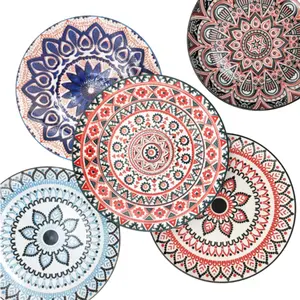 10 inches Bohemian Moroccan style ceramic padprinting under-glaze charger plates dinnerware for hotel restaurant home party