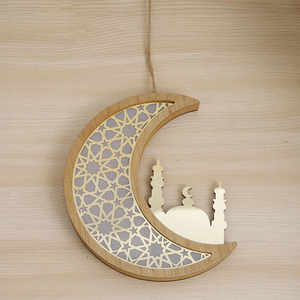 Pendentif lune en bois DAMAI, taille moyenne, décoration de la maison pour le Ramadan, artisanat mural fait à la main - Product Image 4