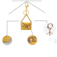 Mini sac élégant en tissu tweed avec porte-clés, chaîne plaquée or, breloques diamant, ornement de sac à main tendance, porte-clés pour femmes