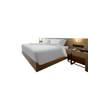 Wooden Frame Double Bed with Soft Padded <b>Headboard</b> & Matching Side Table Minimalist Design for Boutique or Resort 3 Star Hotels - Product Image 2