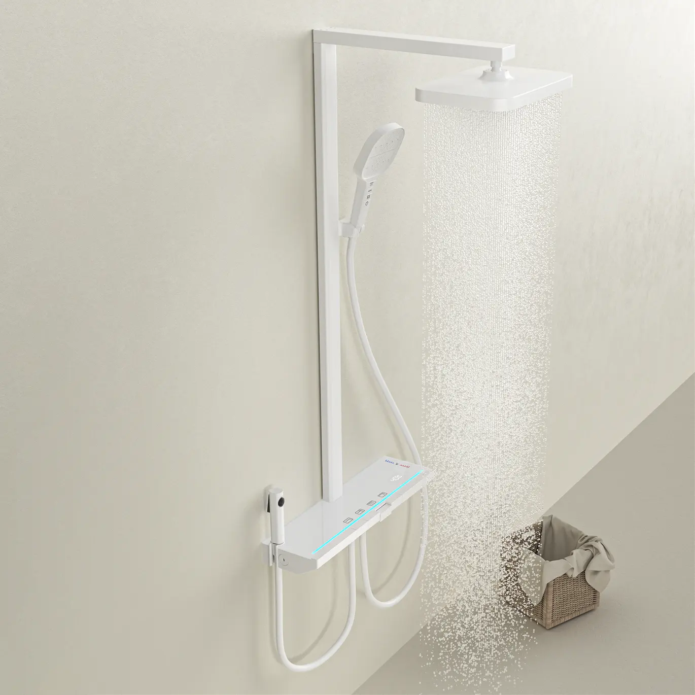 उच्च गुणवत्ता थोक सफेद अनुकूलित थर्मोस्टेट बौछार मिक्सर सेट दीवार घुड़सवार वर्षा स्नान faucets
