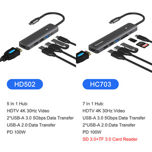 Nhôm Chất lượng cao 7 trong 1 <span class=keywords><strong>USB</strong></span> Loại C Type-C adapter Hub Dock cho Macbook máy tính xách tay với <span class=keywords><strong>USB</strong></span> 3.0 <span class=keywords><strong>USB</strong></span> 2.0 HD PD SD TF Đầu Đọc Thẻ - Product Image 2