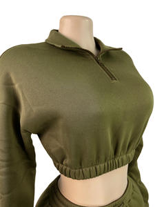 Custom Logo Casual Fall <strong>Women</strong> Jogger Two Piece Set Half Zipper Fleece Crop <strong>Jacket</strong> Flared Pants Tracksuit SweatSuits - Product Image 3