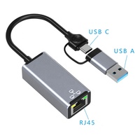 2 in 1 Type C / USB 3.0 to 1000Mbps Gigabit RJ45 Ethernet Adapter Aluminum Alloy Network Card for Phone Laptop