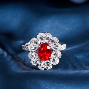 Anello di rubino da laboratorio per donna 2024 gioielli di design più recente 925 argento 14K 18K 10K set personalizzato per fidanzamento e matrimonio
