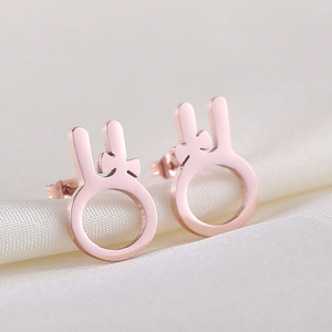 Cartoon Bunny <b>Stud</b> <b>Earrings</b> Rose Gold 304 Stainless Steel For Women Gift - Product Image 2