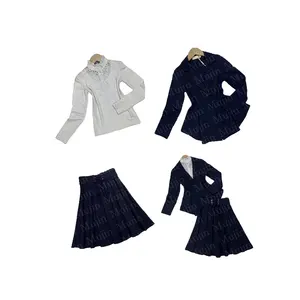 Uniform Blazer Navy Custom Mädchen Schuluniform 3-teilige Outfits Langarm Weißes Hemd Anzug Falten röcke Set