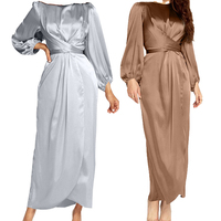 Robe hijab de Turquie à nouer sur le devant, élégante, bouffante, à manches longues, caftan, abaya, robes longues en satin de demoiselle d'honneur musulmane de Dubaï