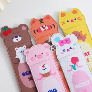 Văn phòng loạt dễ thương đàn hồi bút chì chèn Túi PU da phim hoạt hình động vật cuốn sách bút Túi dây đeo chủ - Product Image 4