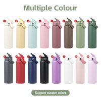 Bouteille isotherme personnalisable avec verrouillage, gourde à large ouverture en acier inoxydable de 24 oz avec paille verrouillable